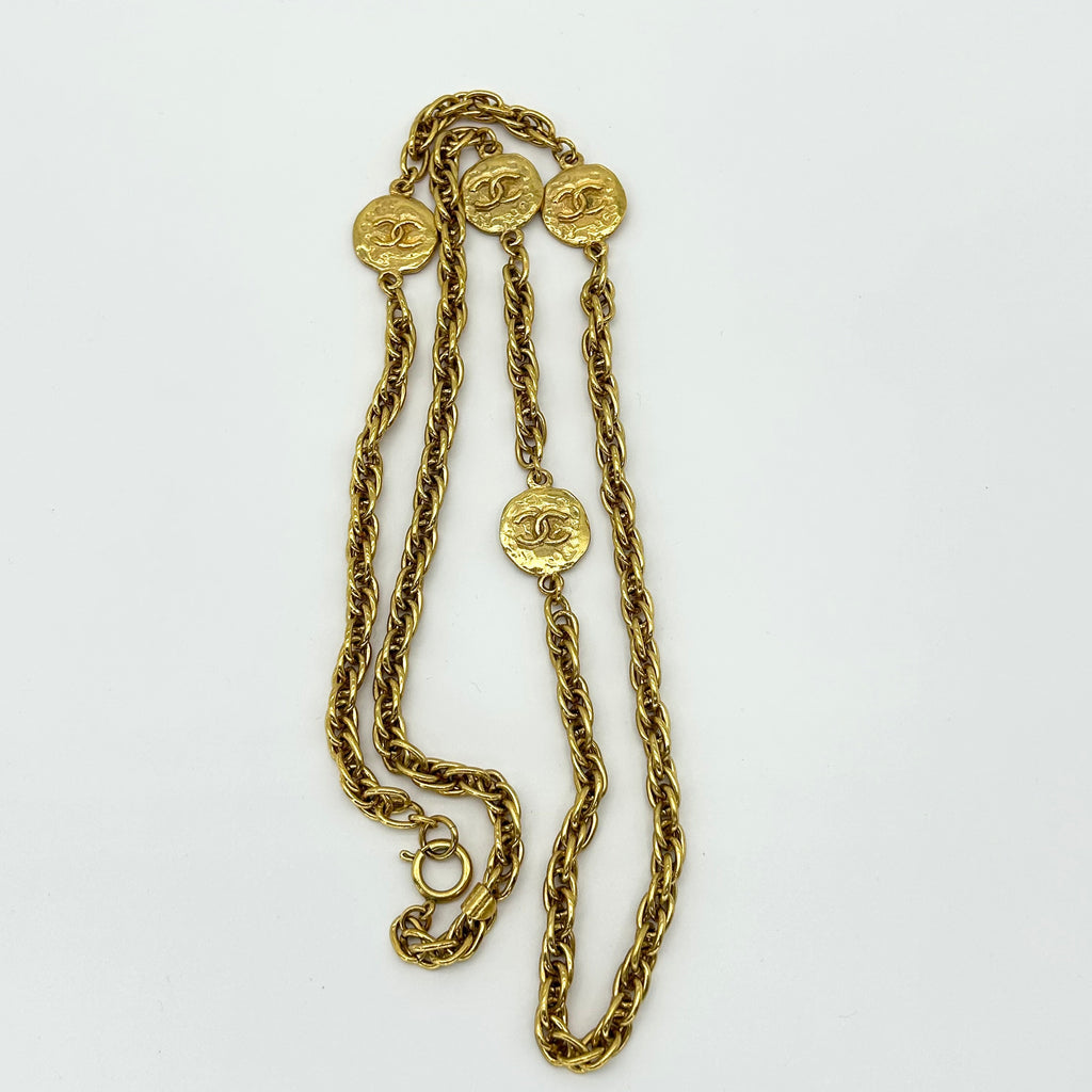 Chanel Vintage Coin Sweater Chain Necklace Gold 93P