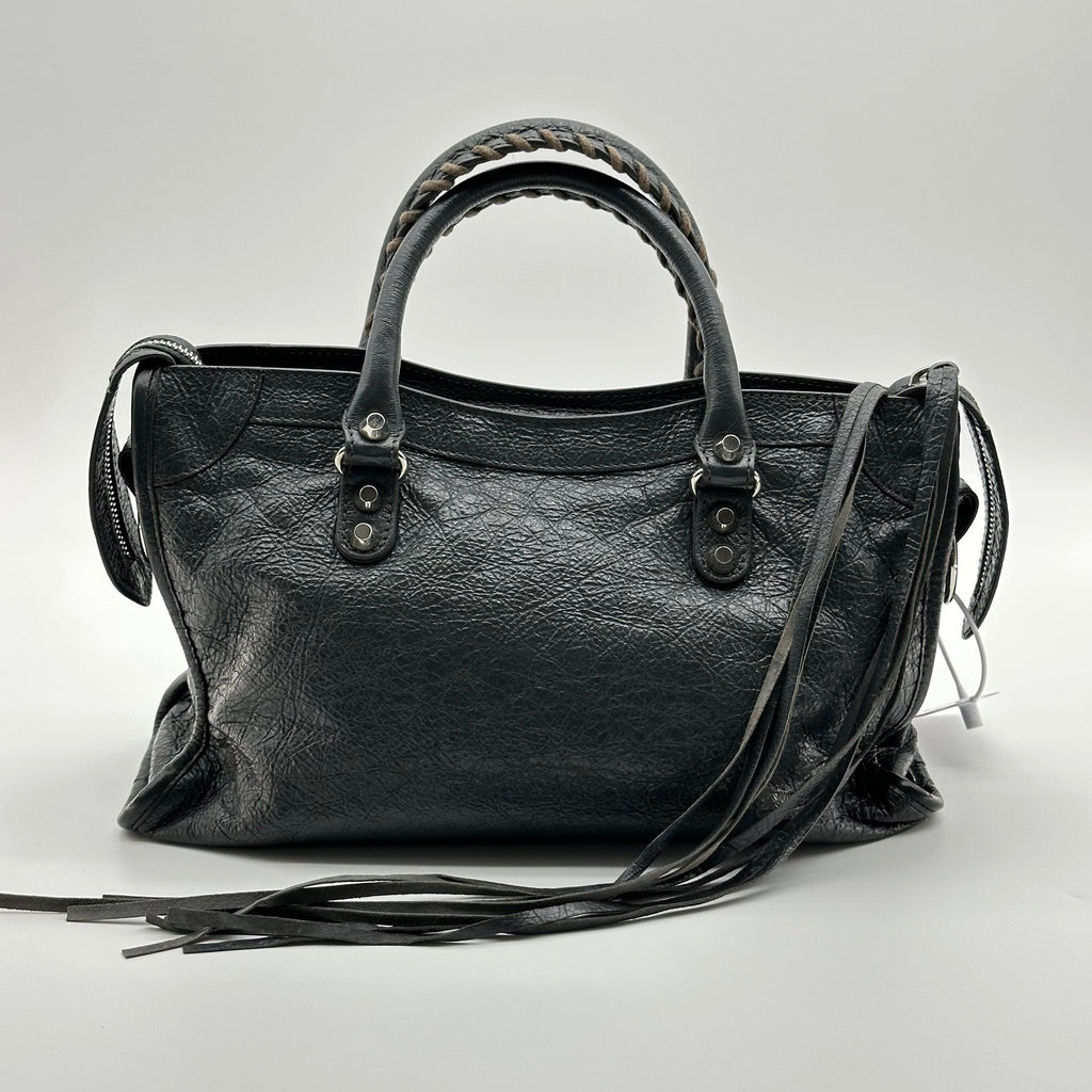 Balenciaga  Calfskin Leather  Silver Motorcycle City Bag