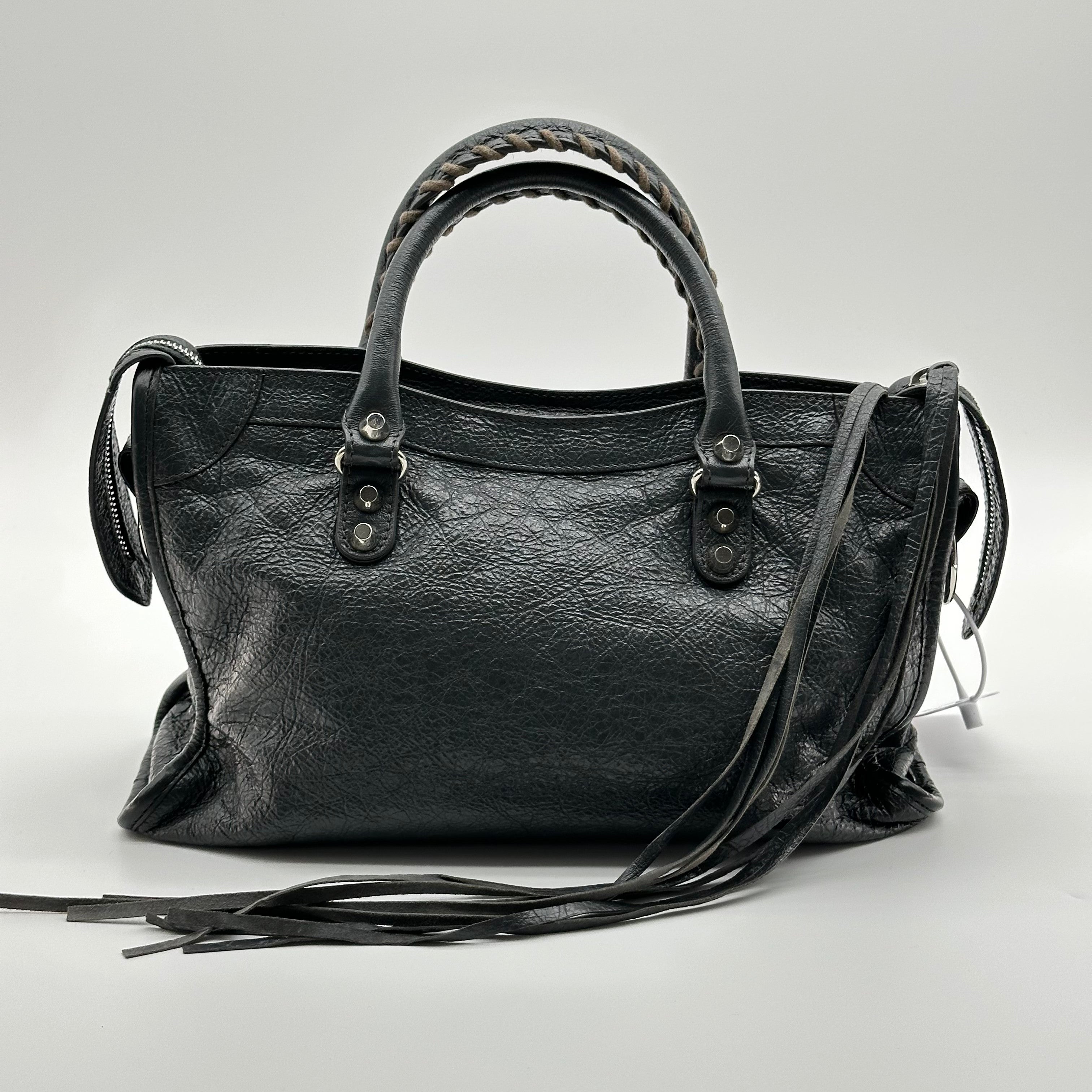 Balenciaga  Calfskin Leather  Silver Motorcycle City Bag