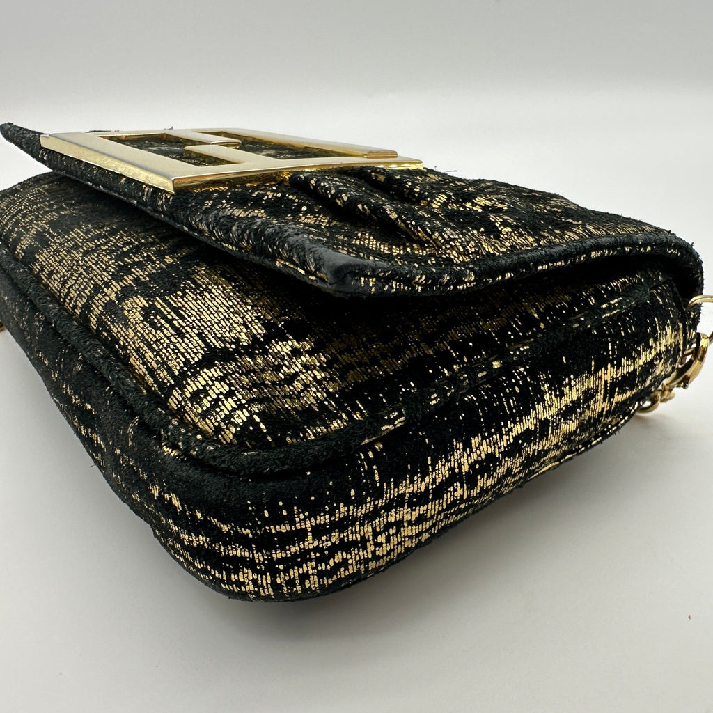 Fendi Velour Chain Shoulder Bag Black×Gold 8BP046