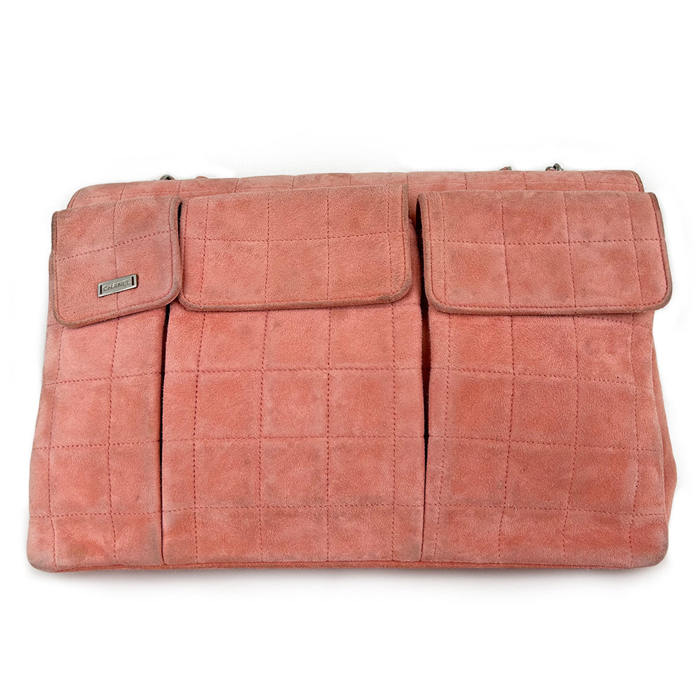 Chanel Pink Choco Bar Reissue Suede Flap Bag Leather Metal