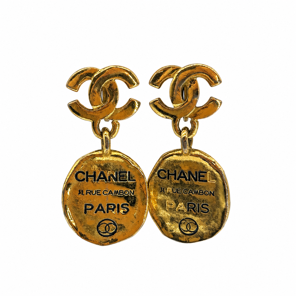 Chanel Coco Mark Cambon Plate Gold-Tone Drop Earrings