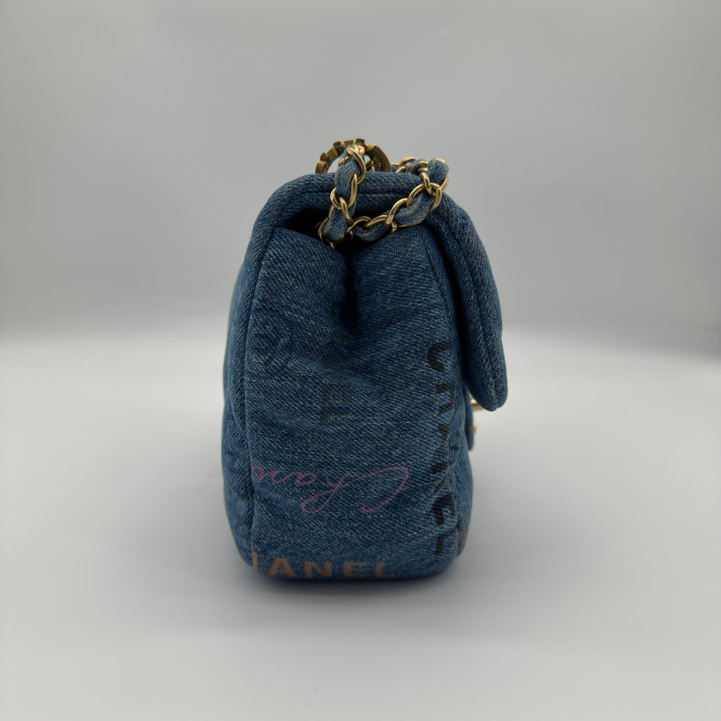 Chanel Matelasse Denim Chain Shoulder Bag Blue Gold Metal Fittings IC Chip