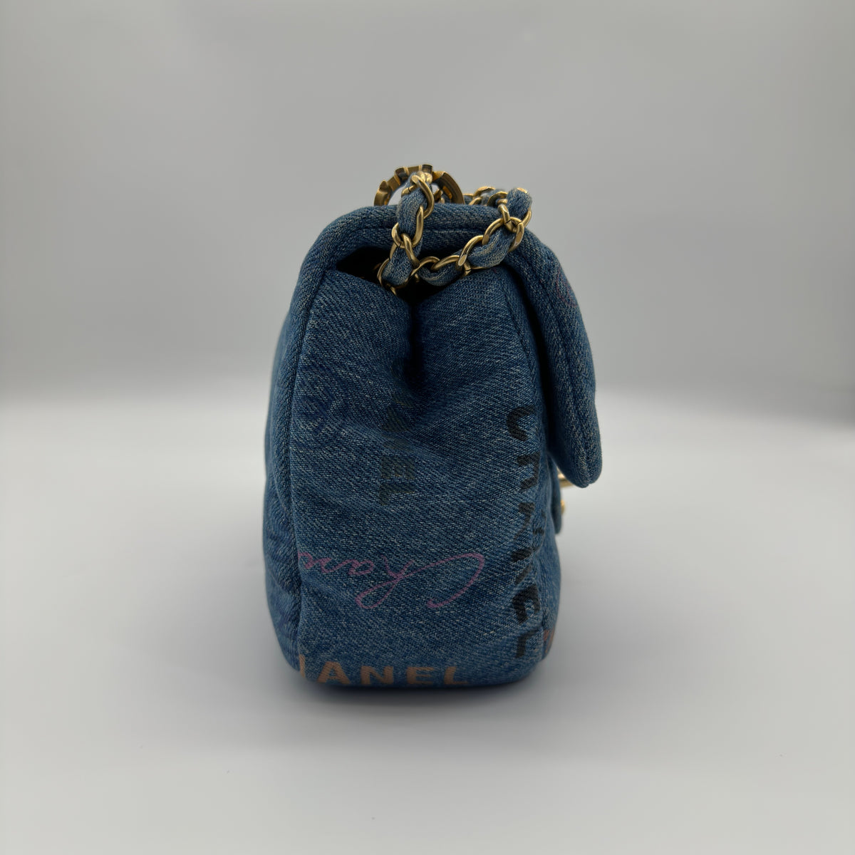 Chanel Matelasse Denim Chain Shoulder Bag Blue Gold Metal Fittings IC Chip