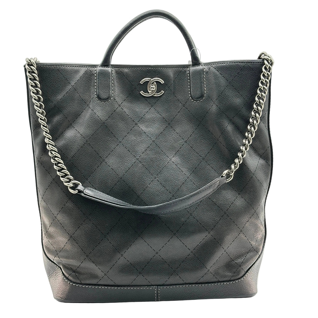 chanel matelasse caviar skin 2 way tote bag black gunmetal fittings no serial number