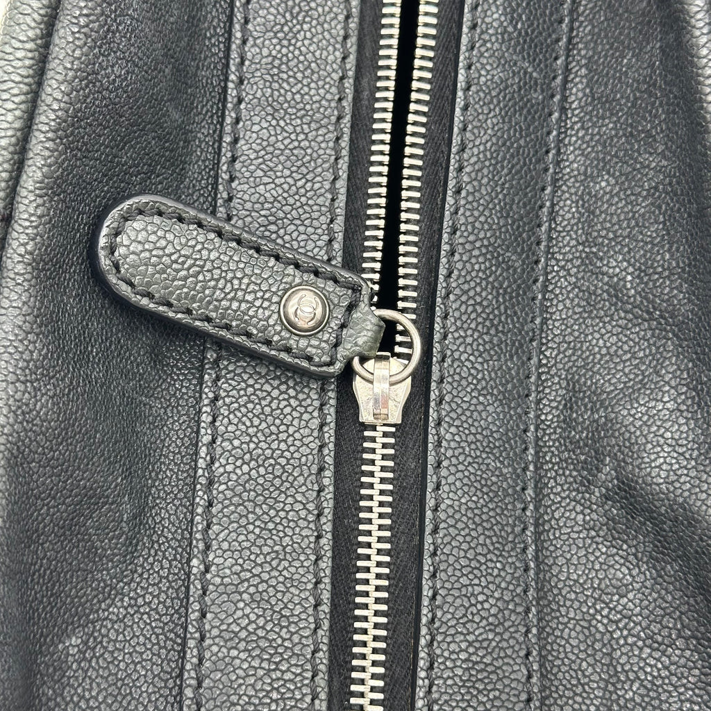 Chanel Matelasse Wild Stitch 哑光鱼子酱皮革波士顿包黑色复古 10 系列