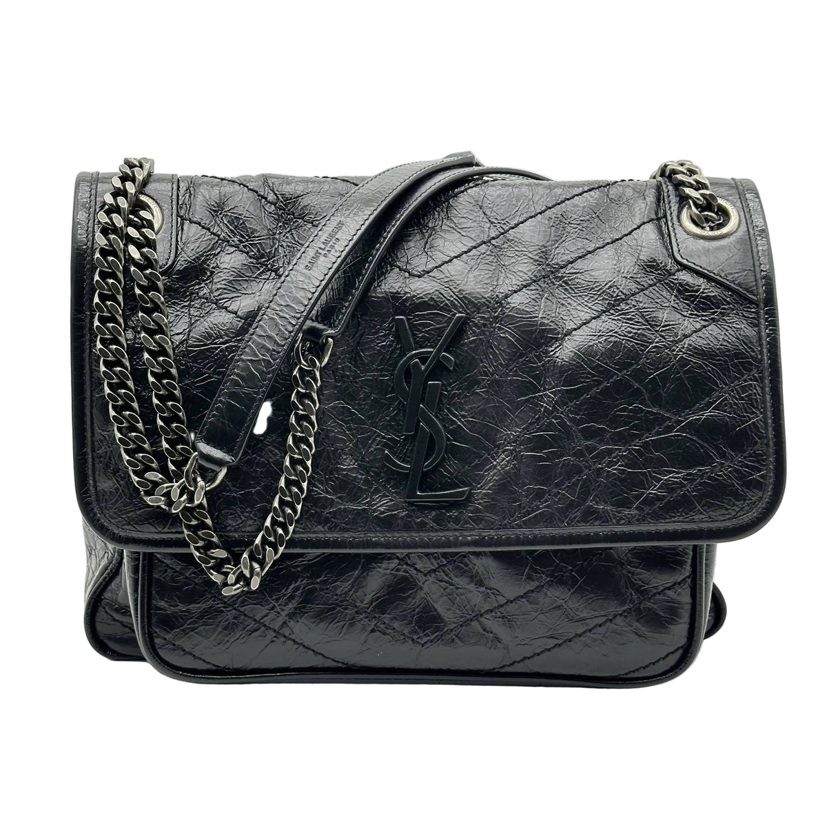 Saint Laurent Paris 니키 가죽 체인 숄더백 블랙