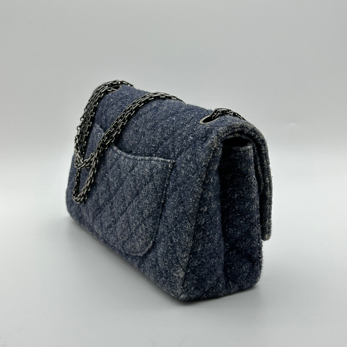 Chanel Quilted Denim Blue Chain Shoulder Bag
