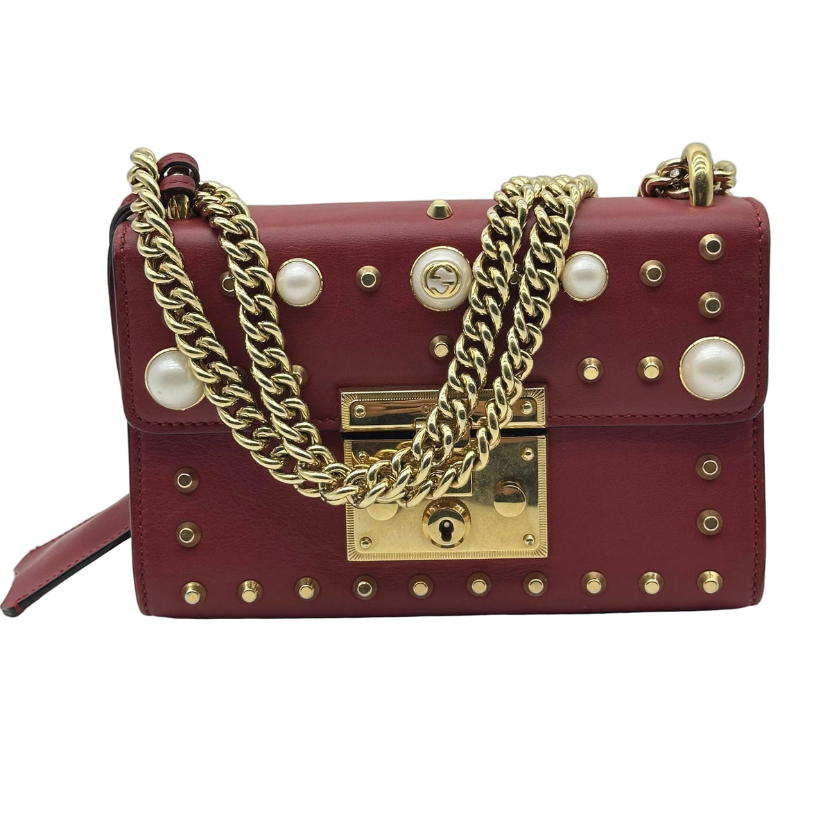 Gucci Padlock Pearl Embellished Chain Shoulder Crossbody 2Way