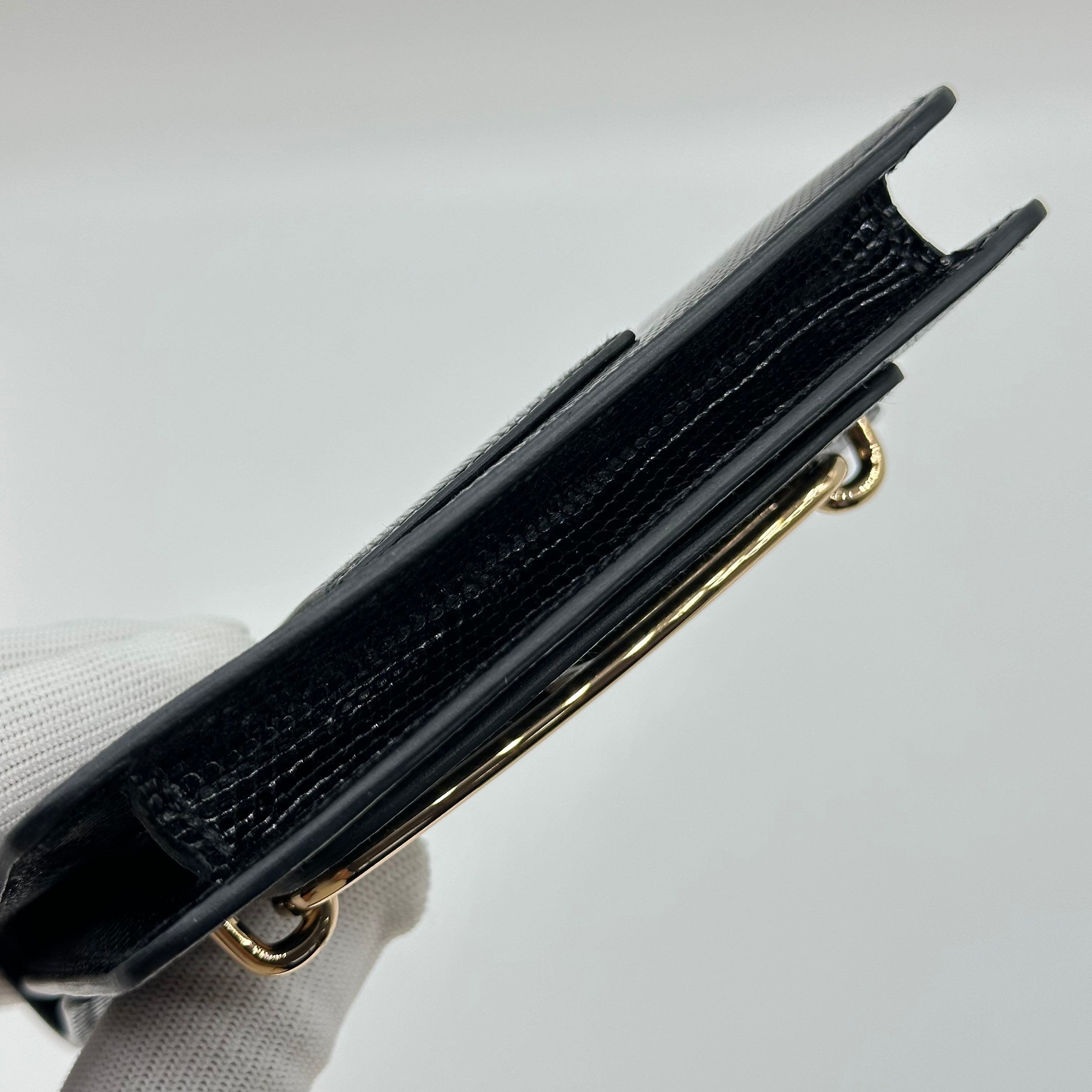 Hermès Roulis Slim Wallet Black Lizard Leather Gold Hardware Stamp D with Precious Leather Certificate No Coin Pocket