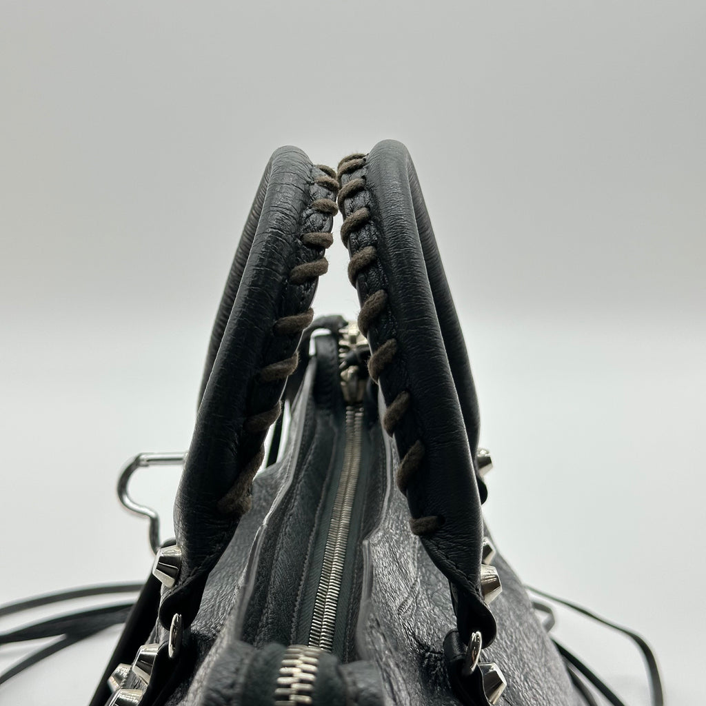 Balenciaga  Calfskin Leather  Silver Motorcycle City Bag