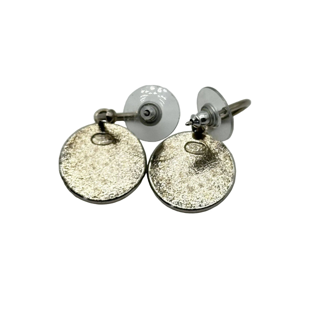 Chanel black and silver enamel vintage stud earrings 05V
