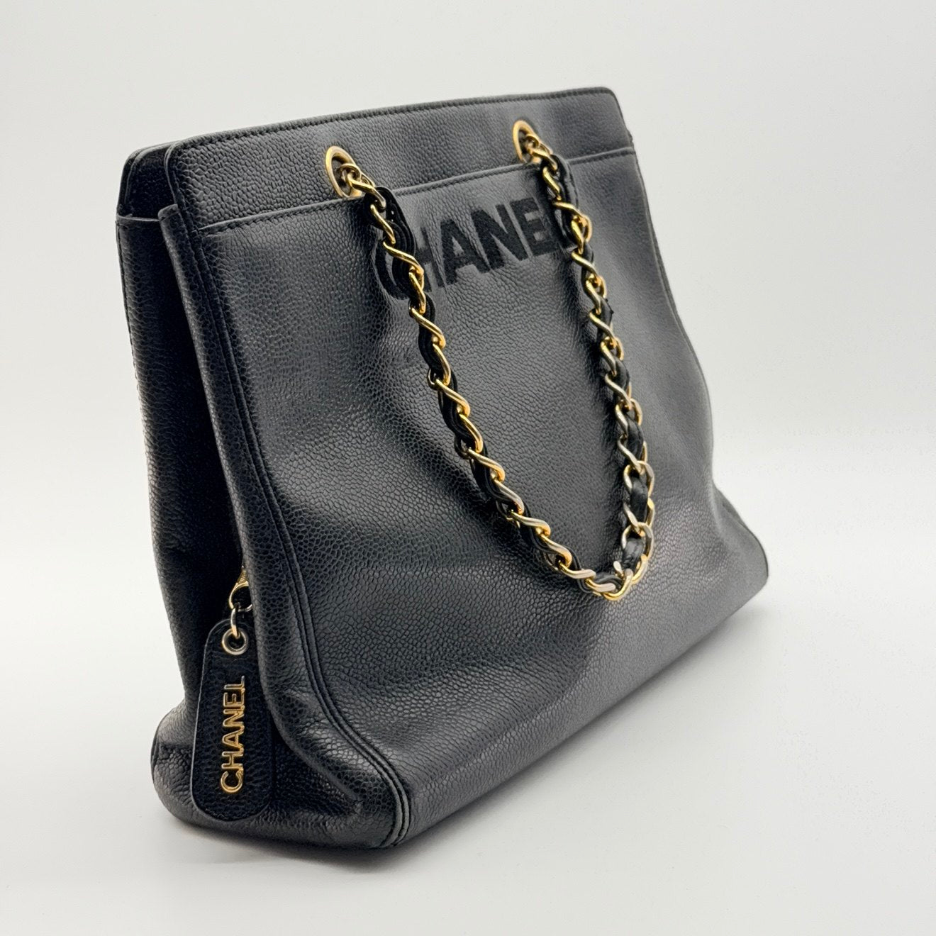 Chanel black caviar leather tote bag