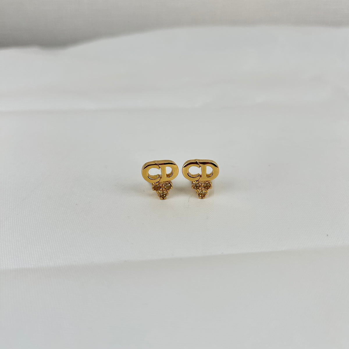 Christian Dior CD Logo Three Stone Stud Earrings Vintage