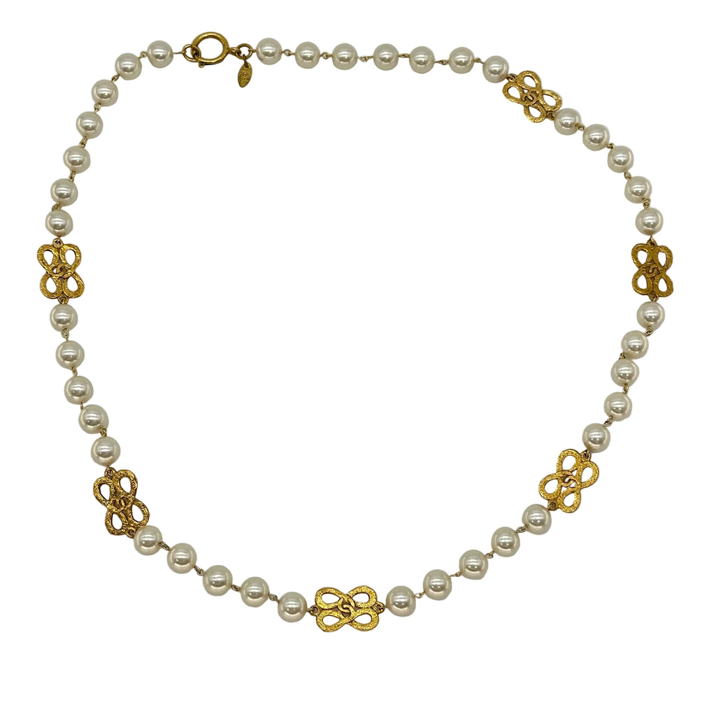 Chanel Coco Mark Gold Pearl Necklace