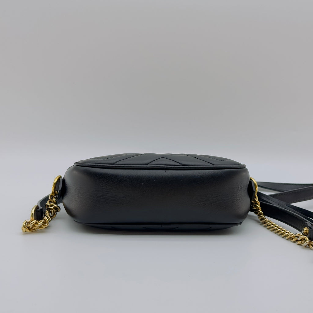 Gucci Matelassé Leather GG Marmont Mini Black Camera Bag