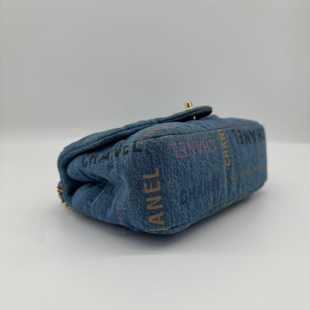 Chanel Matelasse Denim Chain Shoulder Bag Blue Gold Metal Fittings IC Chip