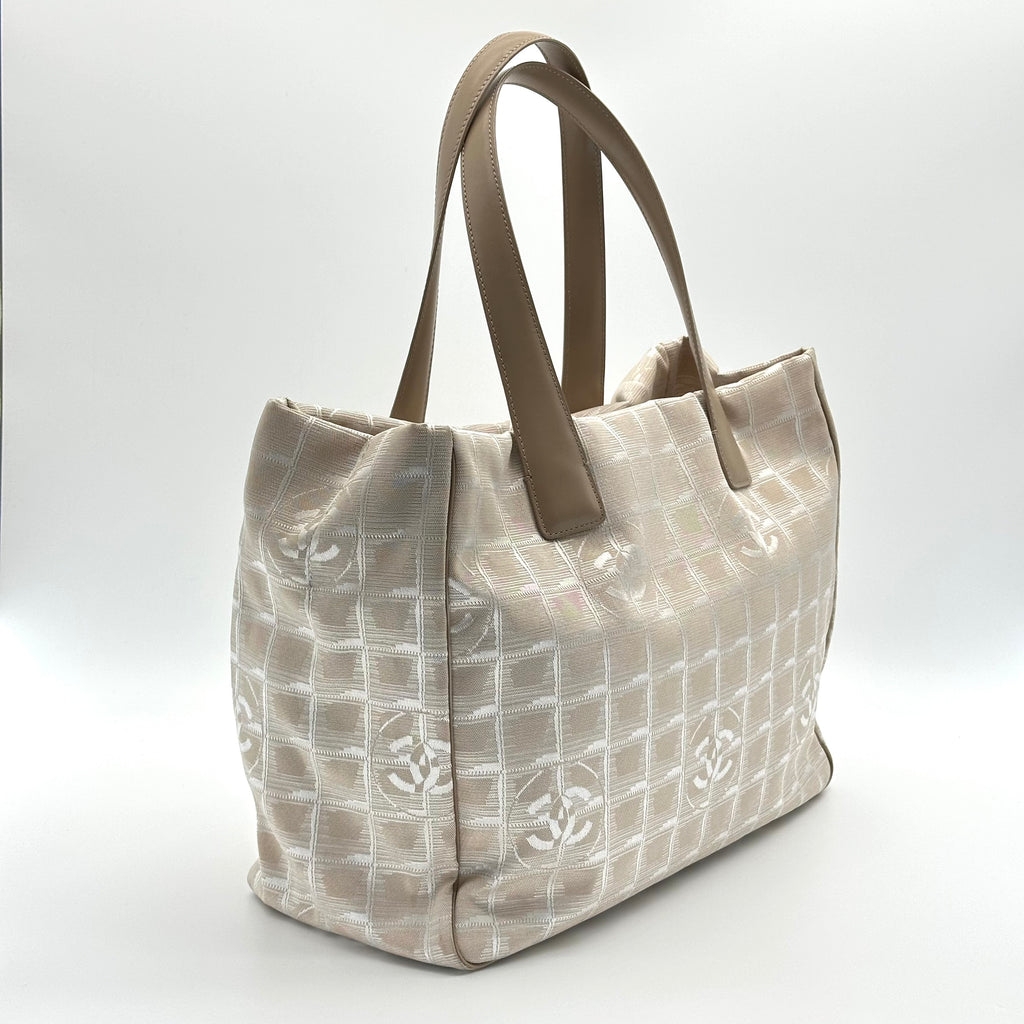 Chanel Beige Nylon CC Logo Travel Line Tote Bag
