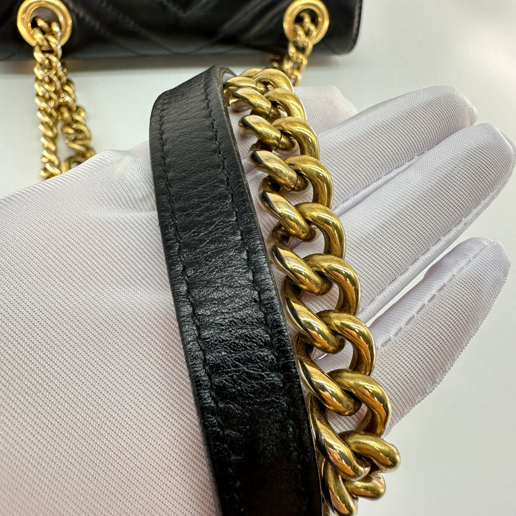 Gucci Matelassé Leather GG Marmont Black Chain Shoulder Bag