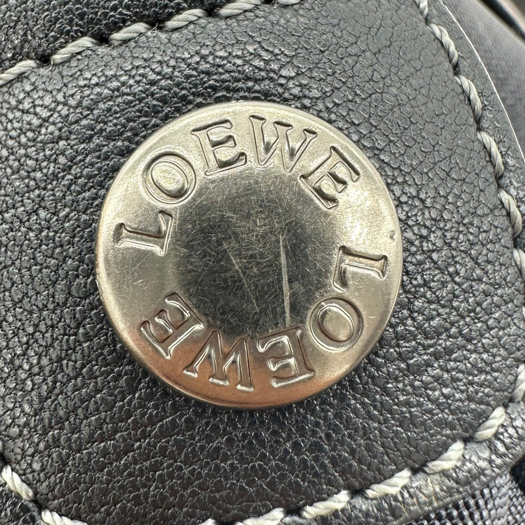 LOEWE Handbag Leather Nylon Black Silver Hardware
