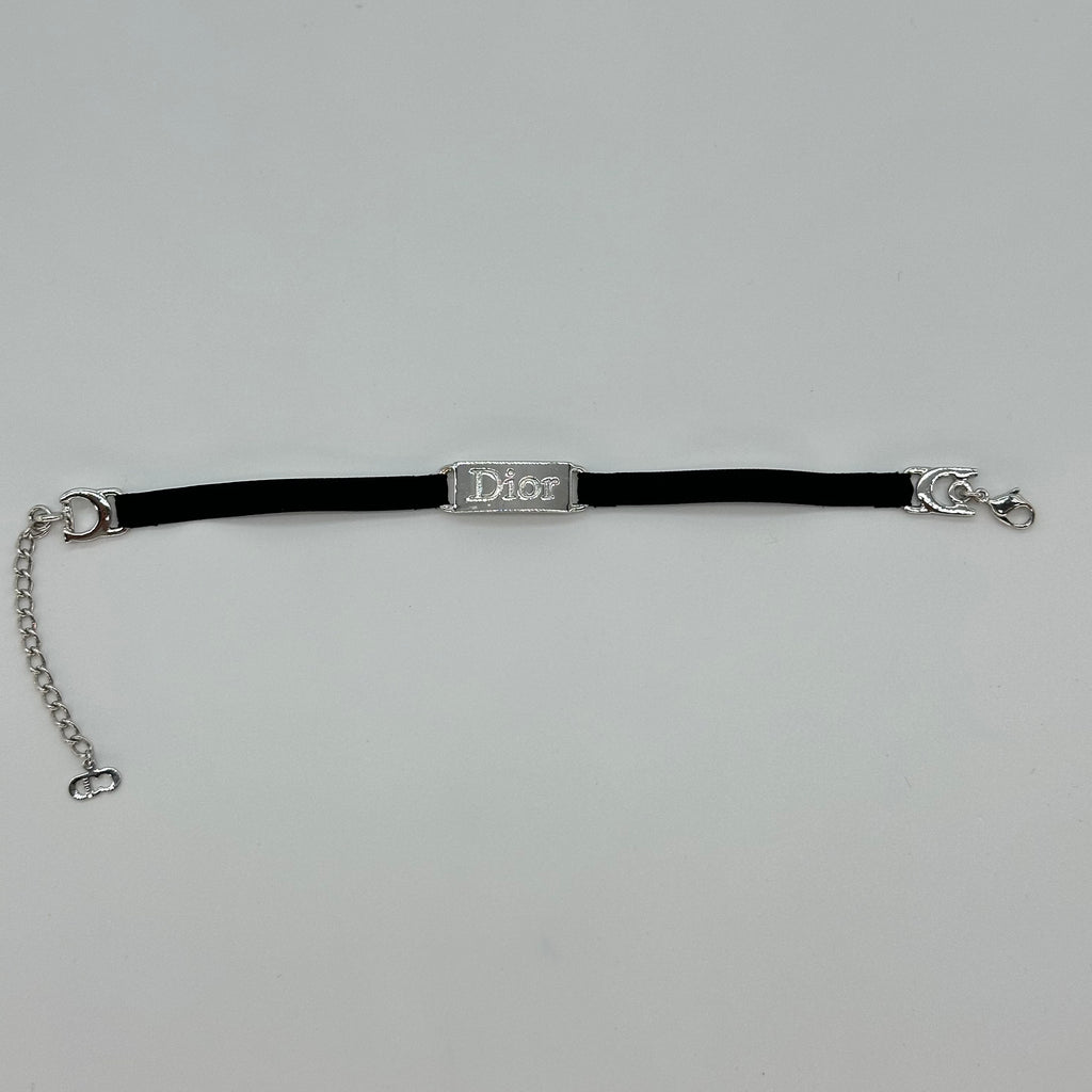 Christian Dior Logo Metal Tag Bracelet Black Silver