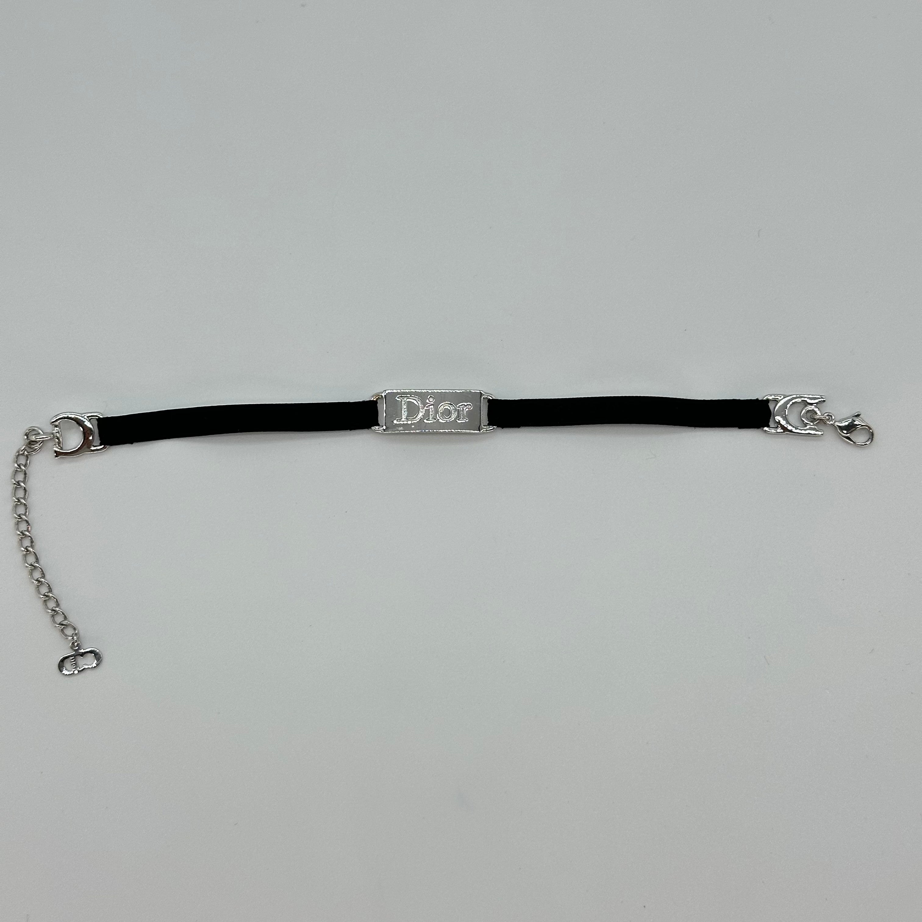 Christian Dior Logo Metal Tag Bracelet Black Silver