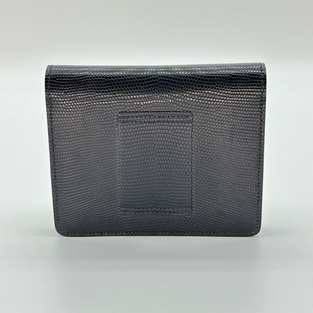 Hermès Roulis Slim Wallet Black Lizard Leather Gold Hardware Stamp D with Precious Leather Certificate No Coin Pocket