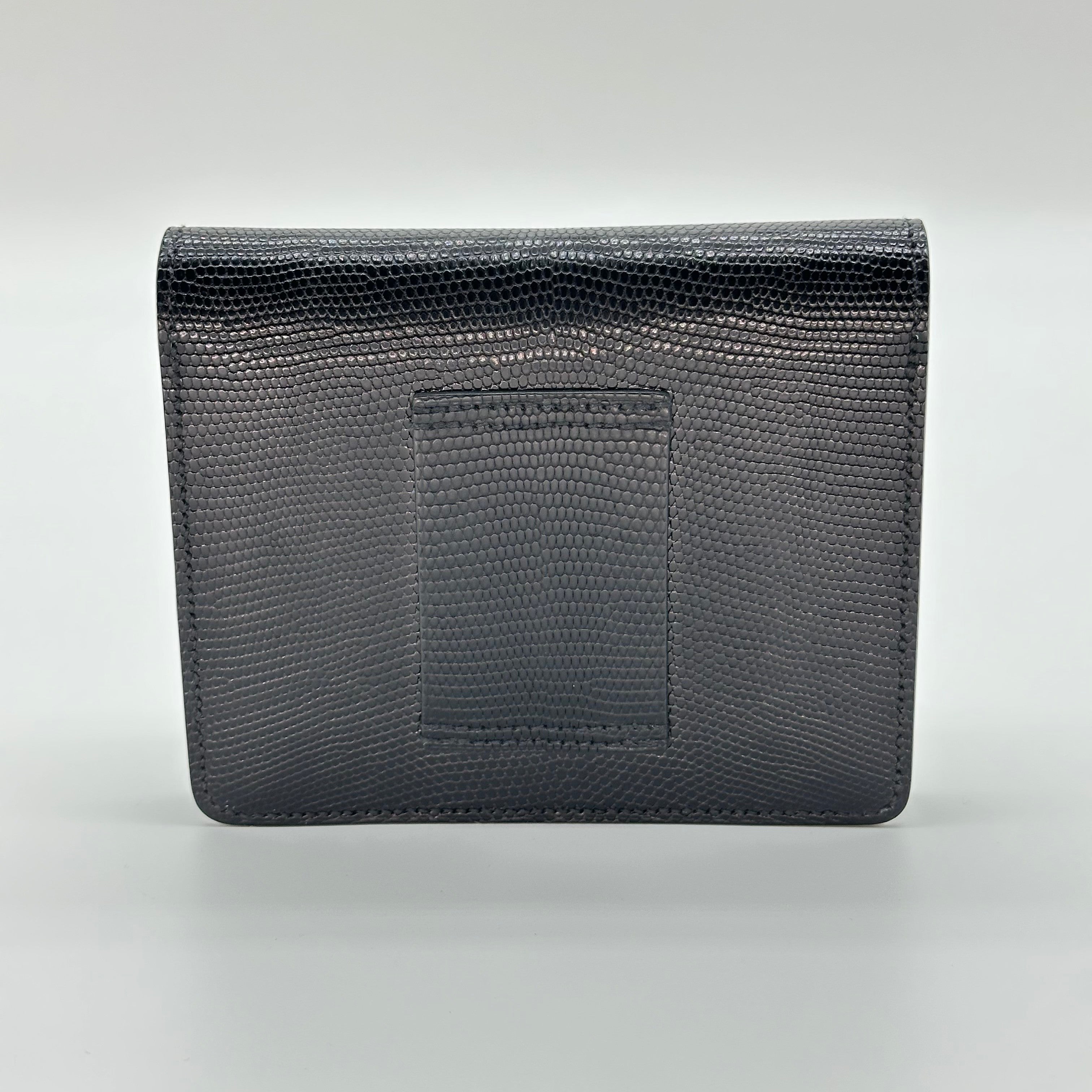 Hermès Roulis Slim Wallet Black Lizard Leather Gold Hardware Stamp D with Precious Leather Certificate No Coin Pocket