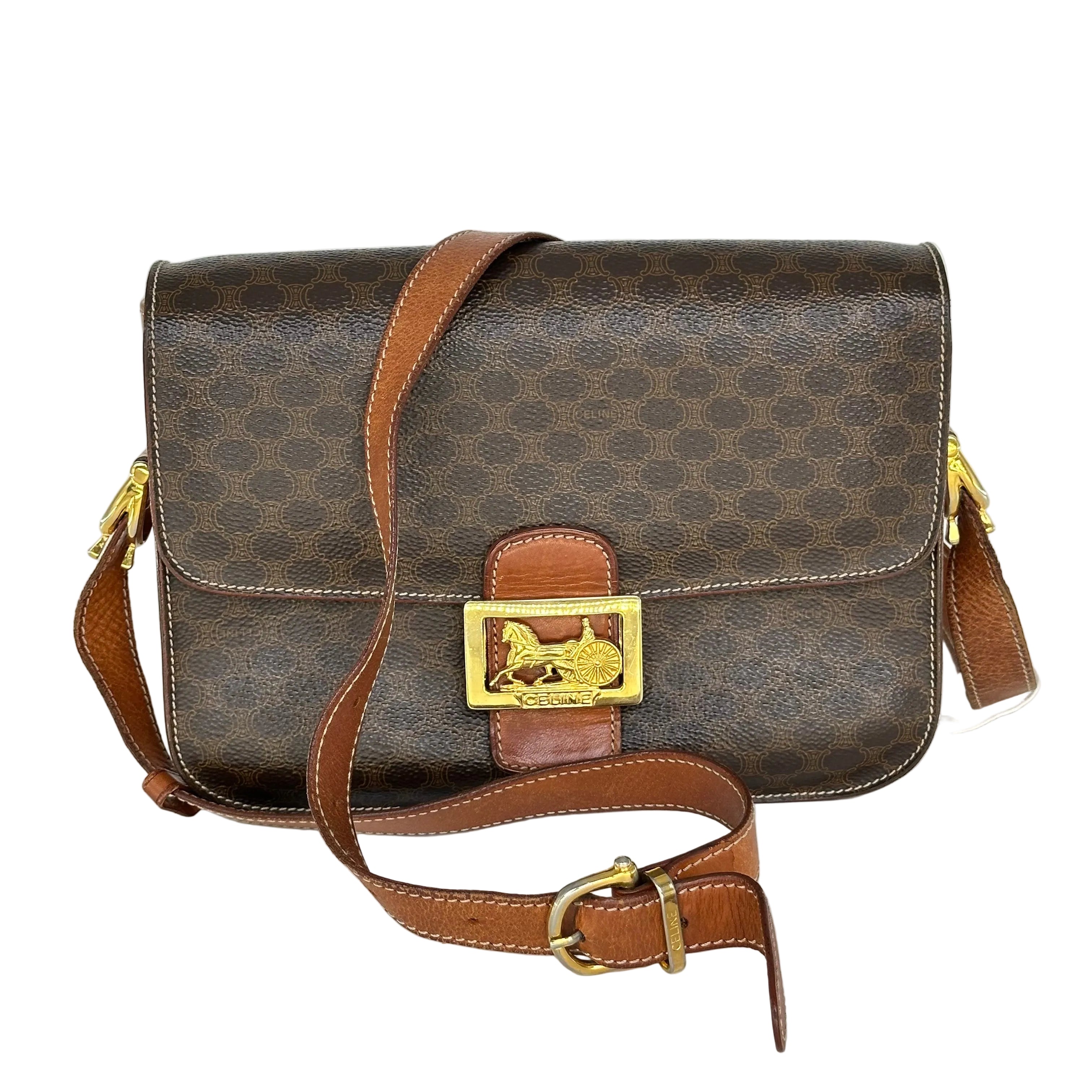 Celine Macadam Blason Triomphe Logo Horse Carriage Hardware Leather Shoulder Bag Pochette Sacoche