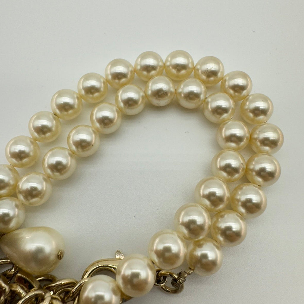 Chanel B23S Faux Pearl Crystal CC Floral Pendant Necklace