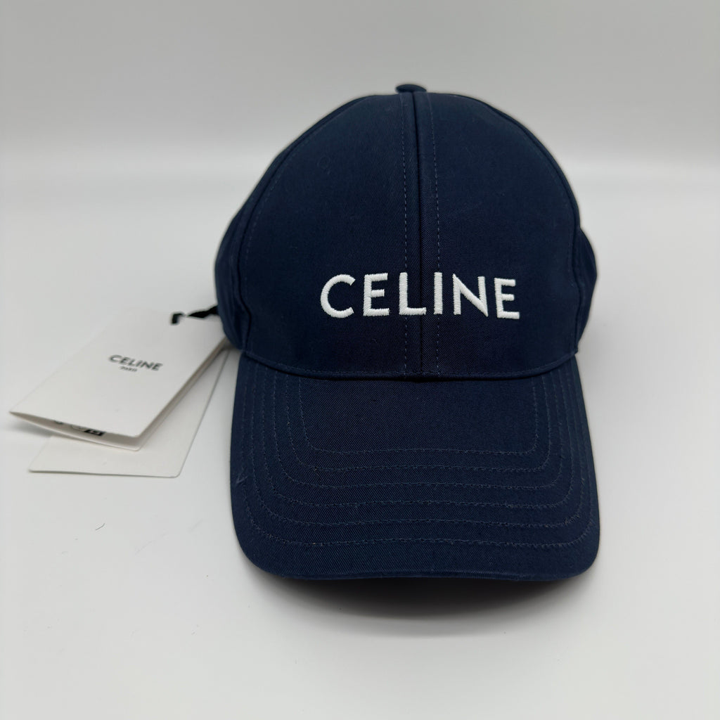 Celine 2AUA1969P Logo Cap L Cotton Navy Blue Wears Lint on fabric Marked Creases