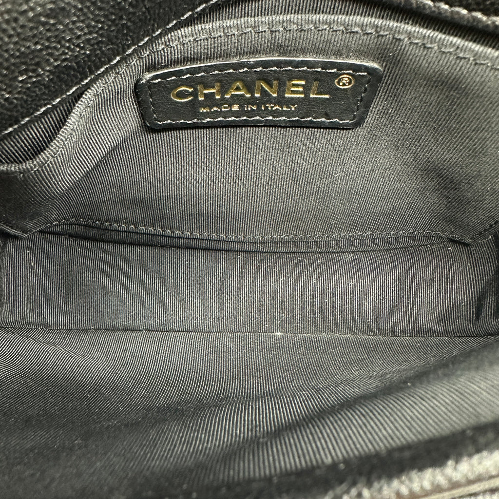 chanel black caviar quilted leather mini round messenger bag