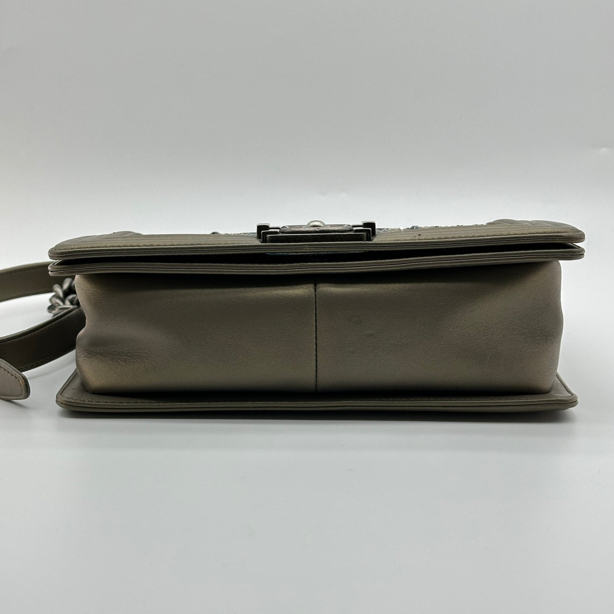 Chanel BOY CHANEL 25 Lambskin x rhinestone Chain Shoulder Bag Brown Gunmetal Fittings 23082107 23XXXXXX A67086