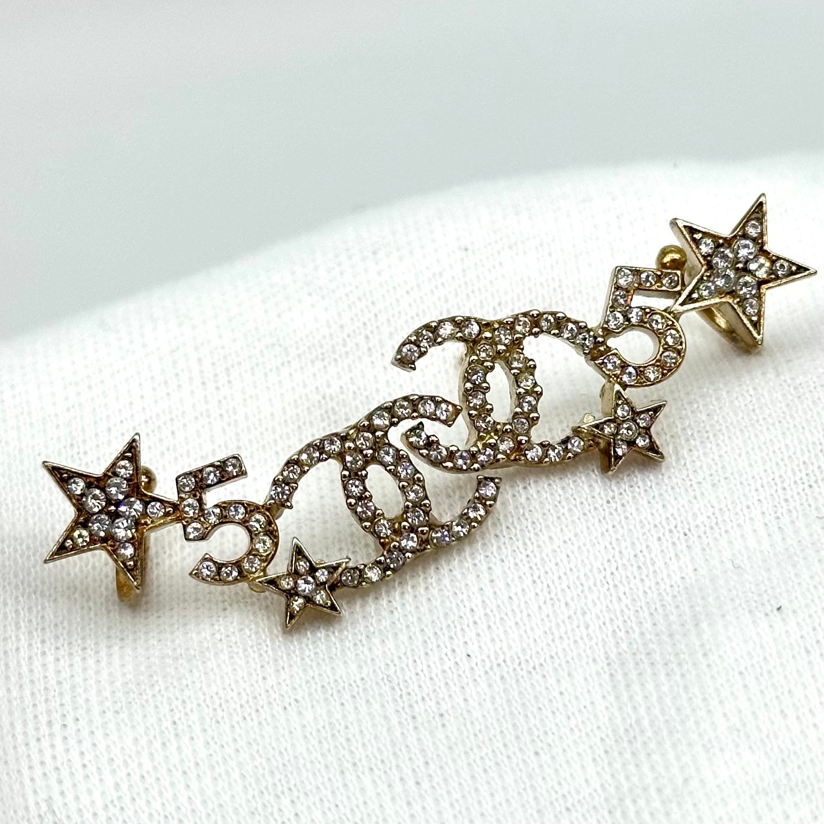 Chanel Star No.5 Rhinestone Stud Earrings Gold