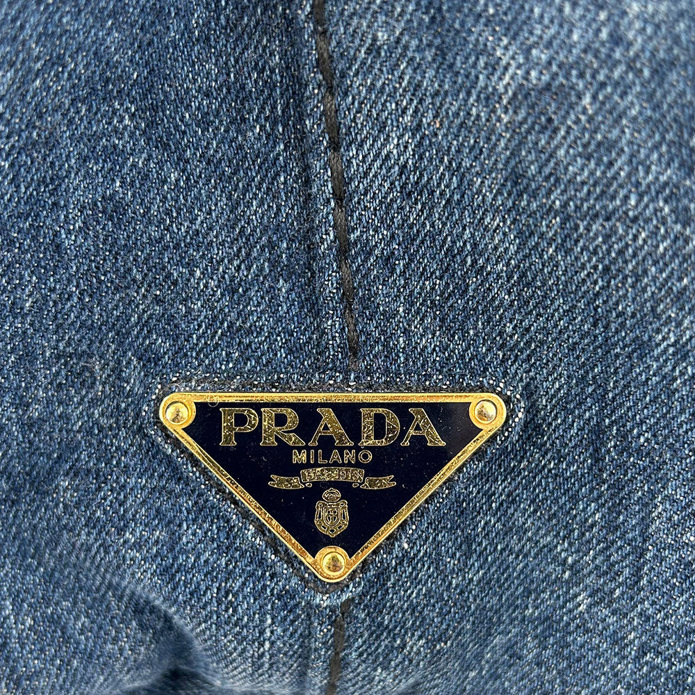 Prada Classic Denim Beach Tote Bag Large Capacity Handbag