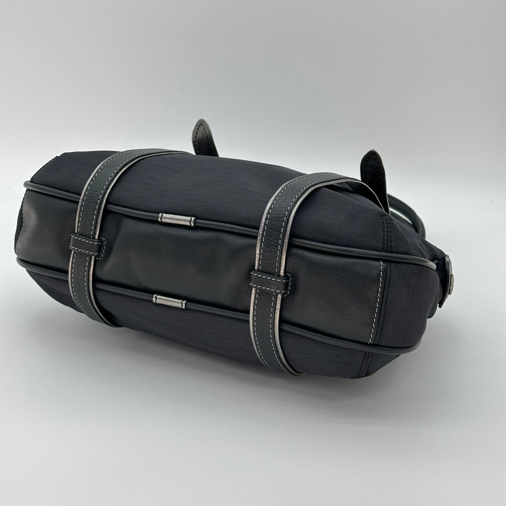 LOEWE Handbag Leather Nylon Black Silver Hardware