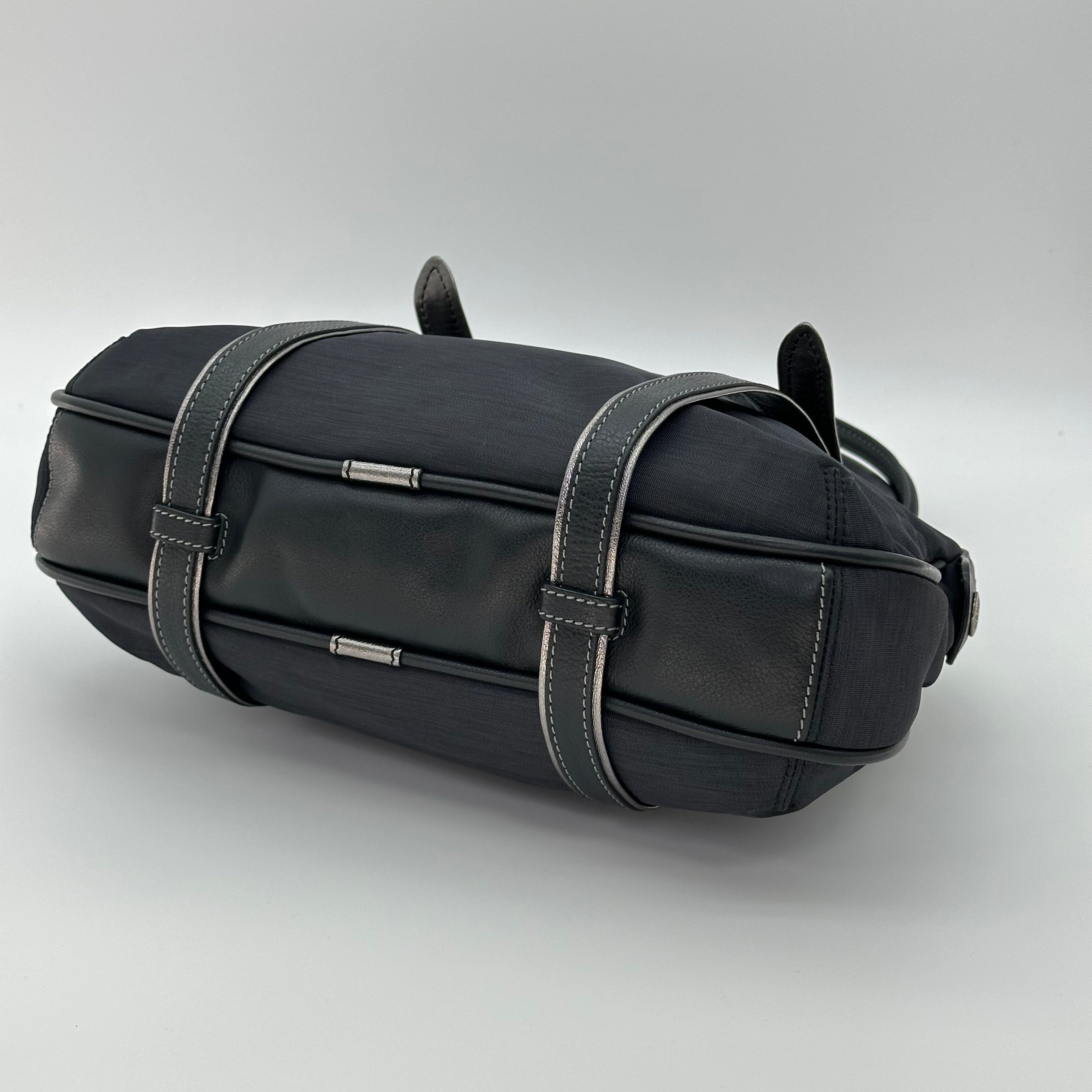 LOEWE Handbag Leather Nylon Black Silver Hardware
