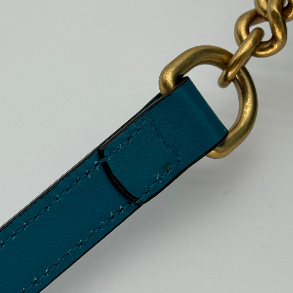 Gucci Quilted Velvet GG Marmont Small Teal Crossbody Bag