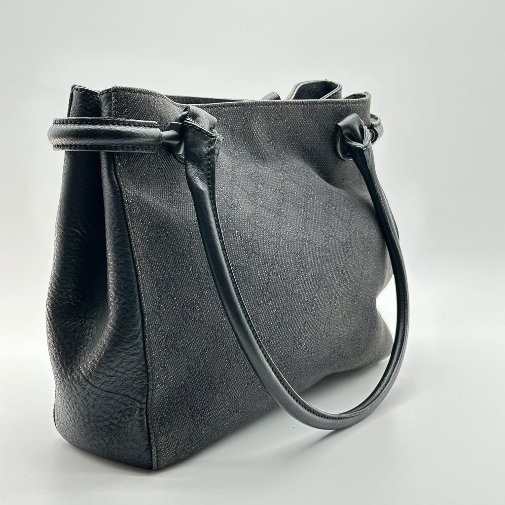 gucci gg canvas leather tote bag vintage top handle black