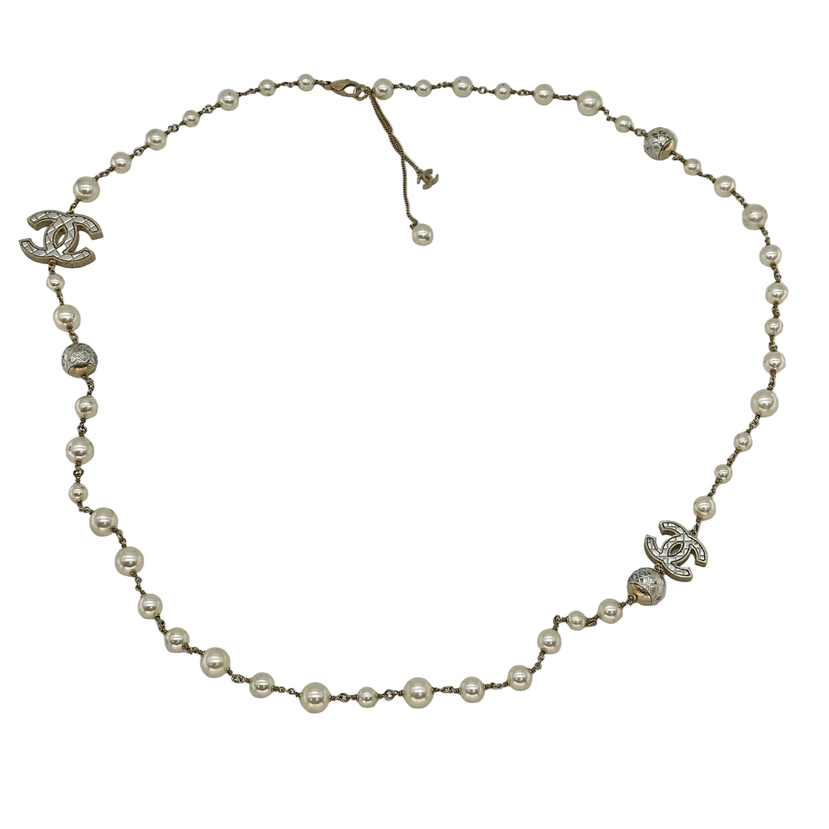 Chanel Double C Pearl Sweater Chain Necklace