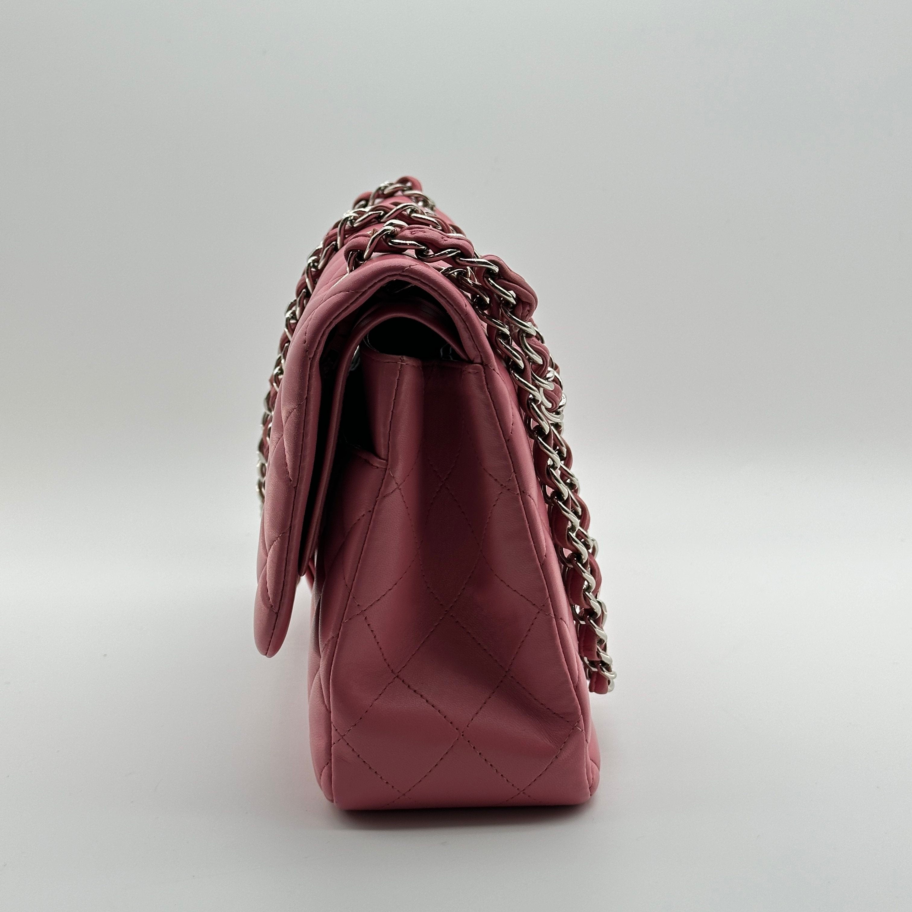 chanel lambskin pink leather classic flap bag  Jumbo Double Flap crossbody