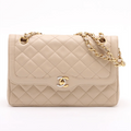 Chanel Matelasse Lambskin Double Flap Double Chain Bag Paris limited Beige Gold Metal Fittings