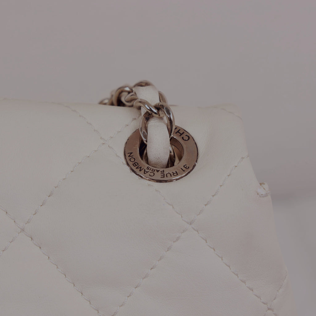 Chanel 马特拉塞翻盖包 白色×黑色 银色单肩斜挎包 14系列