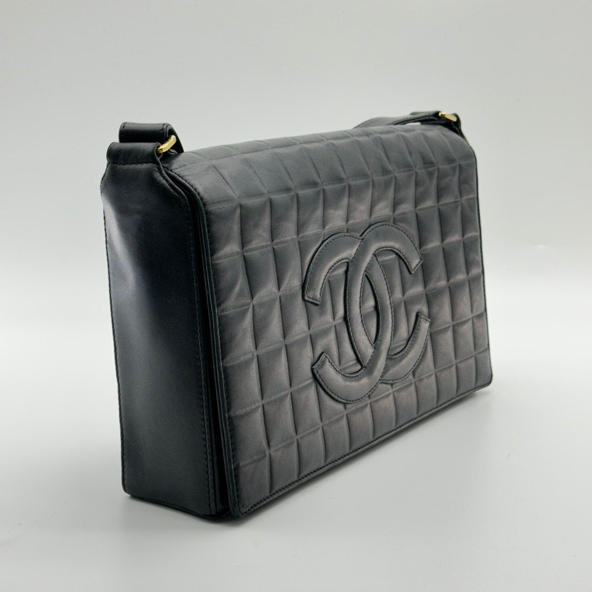 Chanel Choco Bar Quilted Black Leather Shoulder Bag