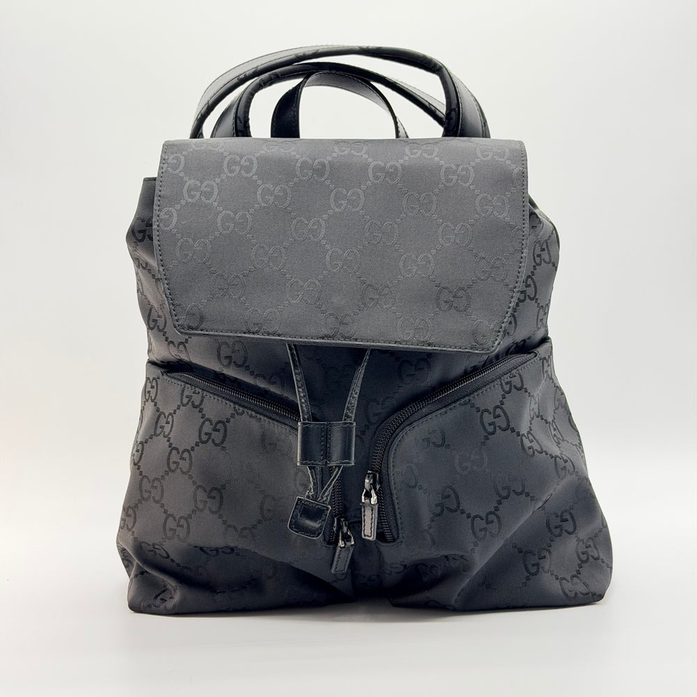 Gucci 003.0238 GG Nylon and Calfskin Backpack Black Silver Hardware