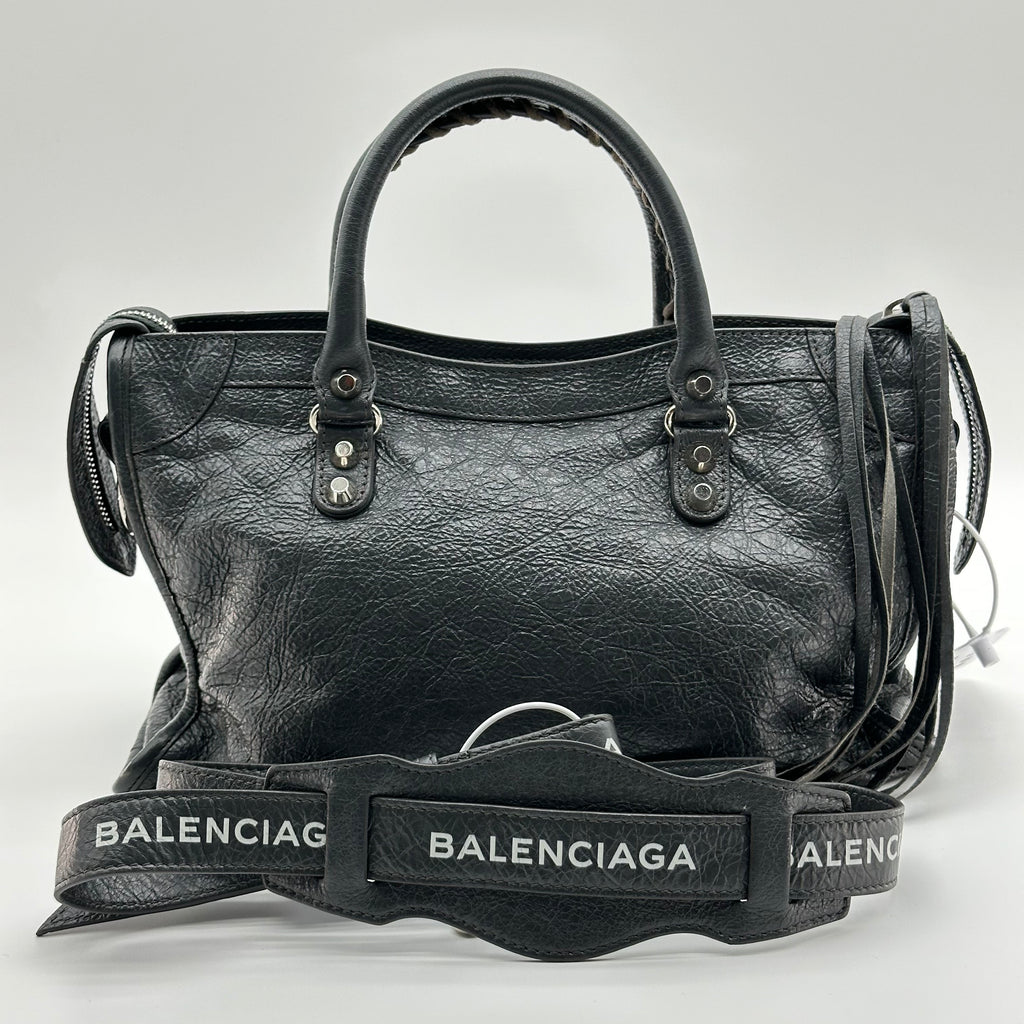 Balenciaga  Calfskin Leather  Silver Motorcycle City Bag