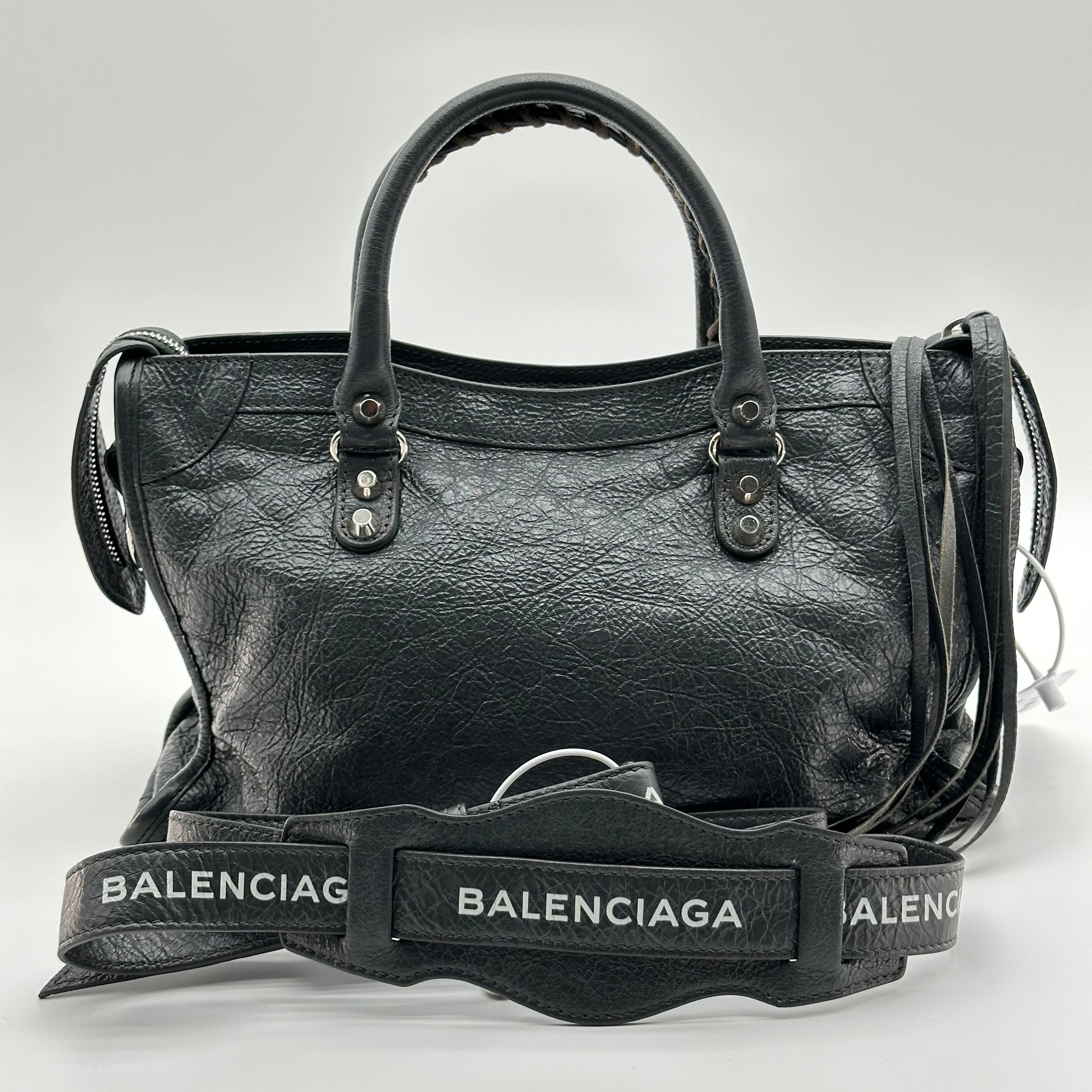 Balenciaga  Calfskin Leather  Silver Motorcycle City Bag