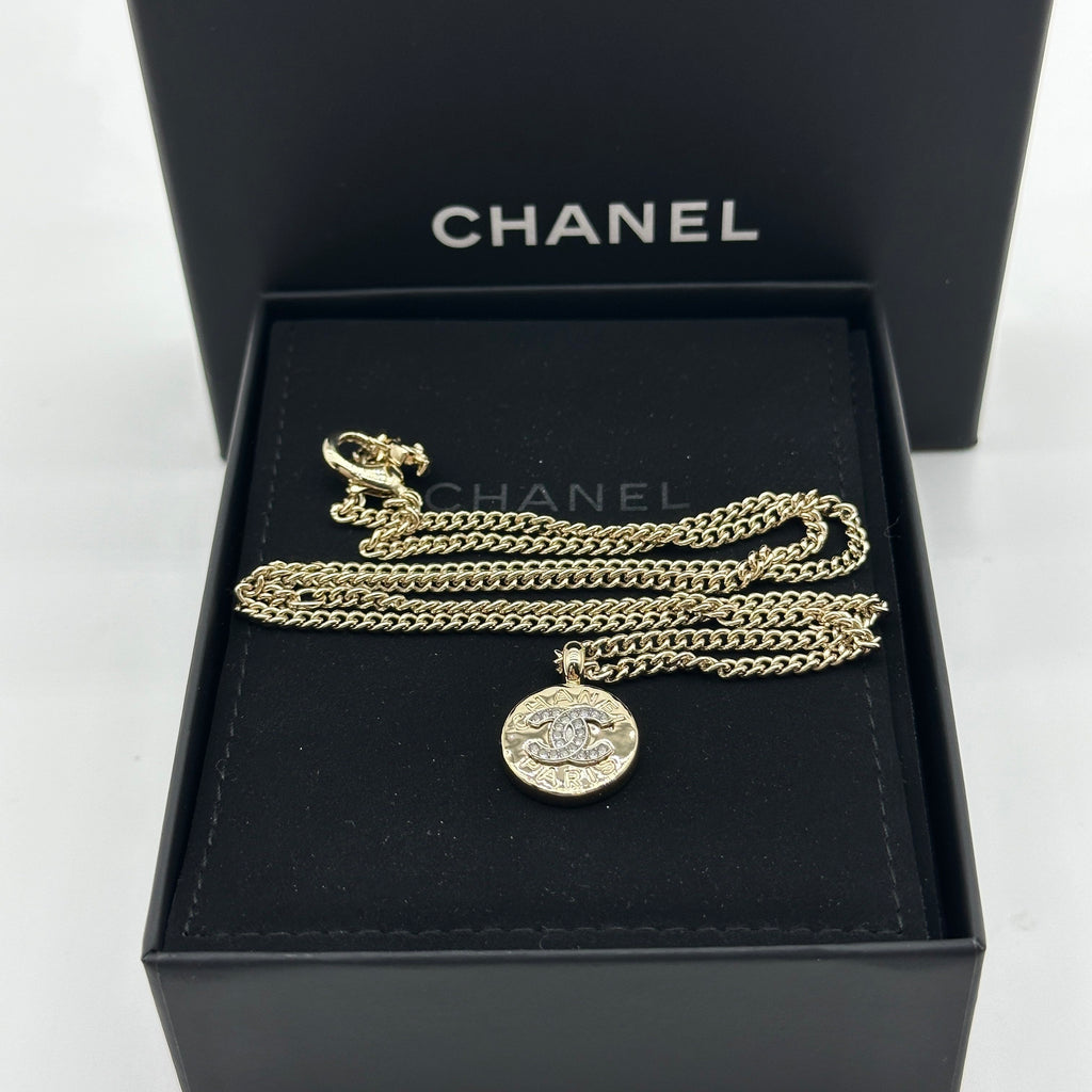 Chanel ABG026 Gold Rhinestone Coco Mark Coin Necklace