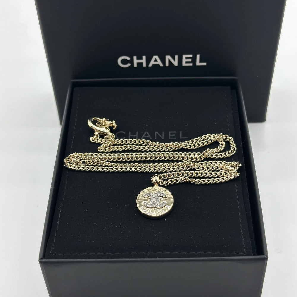 Chanel ABG026 Gold Rhinestone Coco Mark Coin Necklace