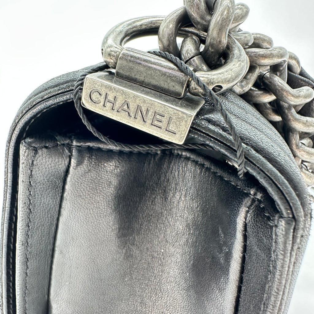Chanel Boy Chanel 25 Lambskin Chain Shoulder Bag Black Silver 21 Series